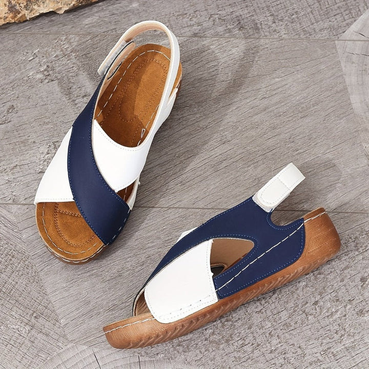 Peep-toe women's orthopedic wedge sandals with comfortable slingback & arch support for summer.