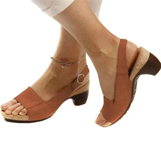 Comfortable women's platform wedge sandals with an open-toe and supportive slingback strap.