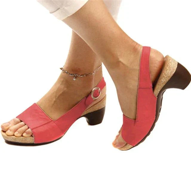 Summer women's platform sandals. Casual open-toe footwear with a comfortable slingback wedge.