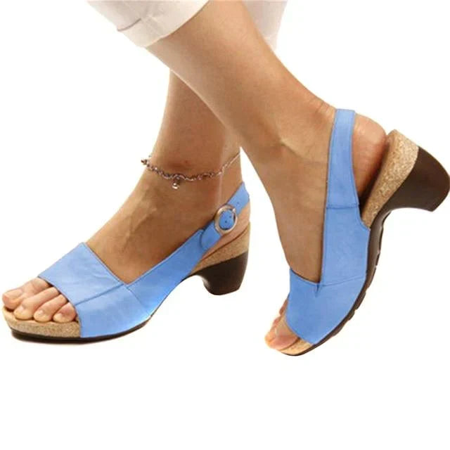 Fashionable women's platform wedge sandals with a comfortable slingback heel and open toe design.