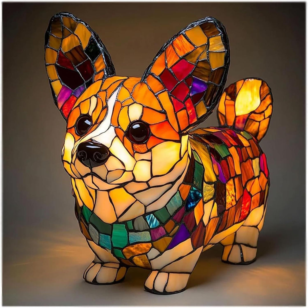 Night light decor: Stained glass dog lamp, a delightful addition to any room.
