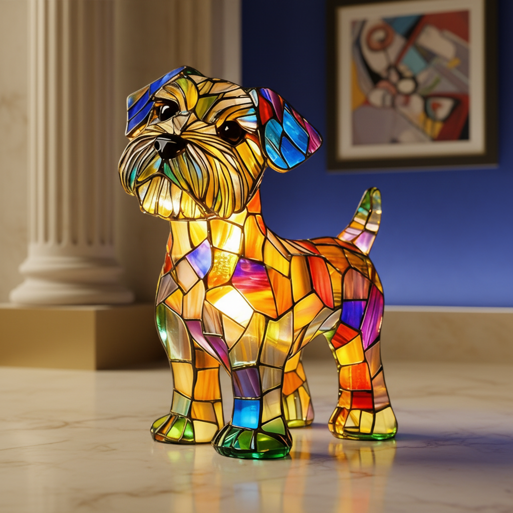 Adorable animal decor: LED table lamp with a vibrant stained glass dog.