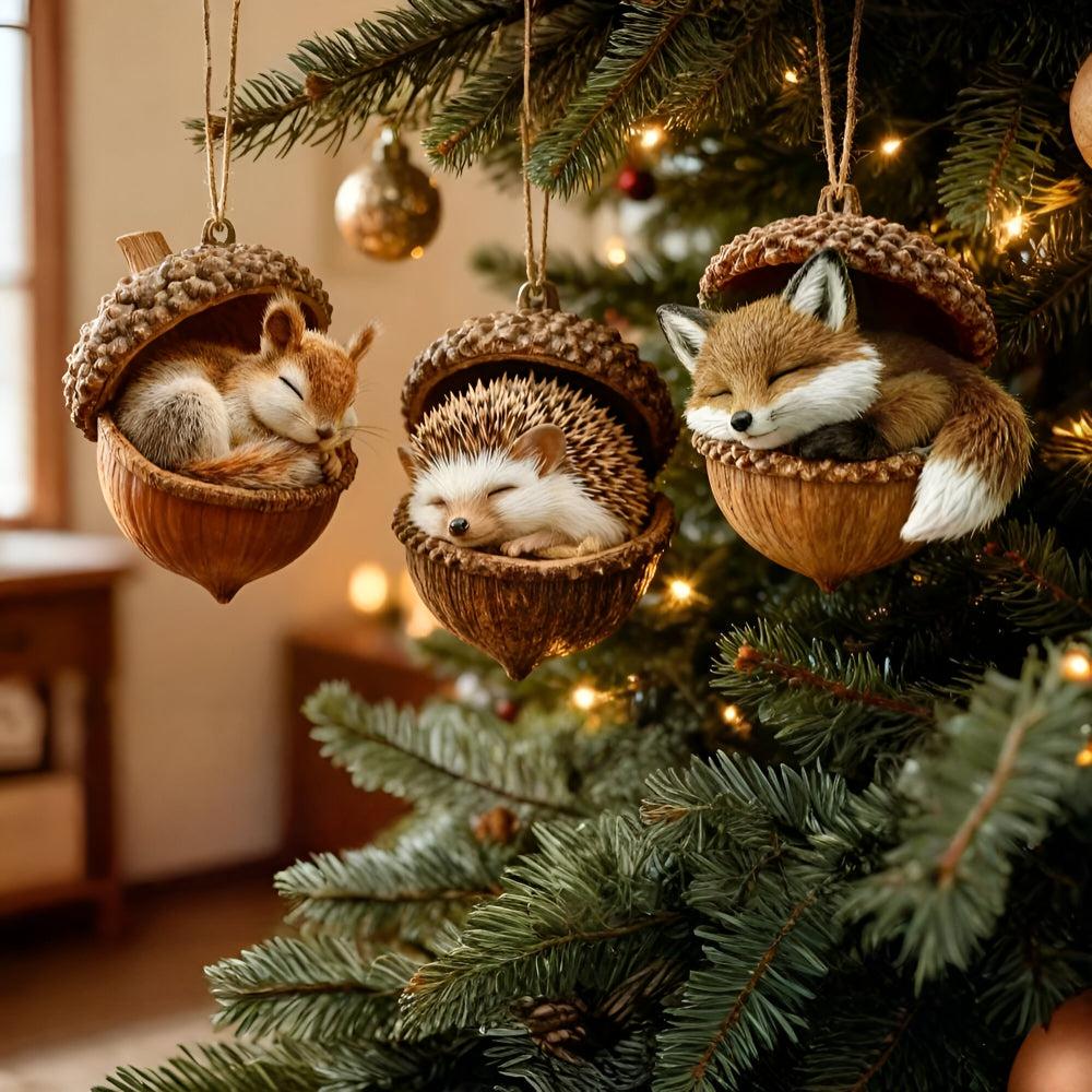Charming woodland animal acorn Christmas ornament with a fox design