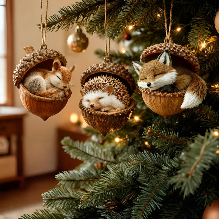 Charming woodland animal acorn Christmas ornament with a fox design
