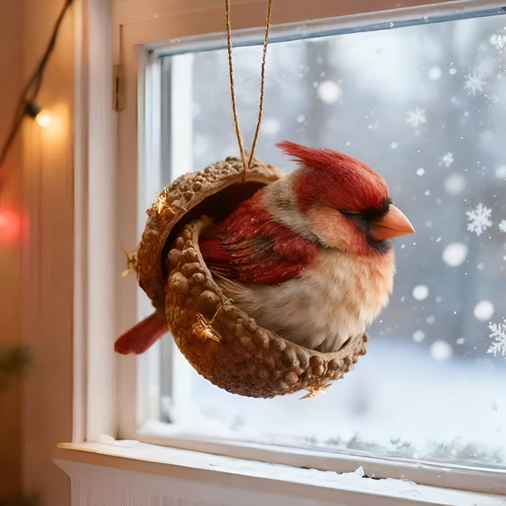 Rustic acorn Christmas ornament featuring a friendly fox, perfect for tree decorations