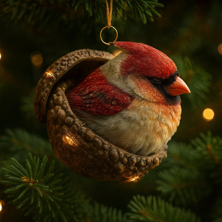 Festive owl acorn Christmas ornament, a delightful winter woodland accent