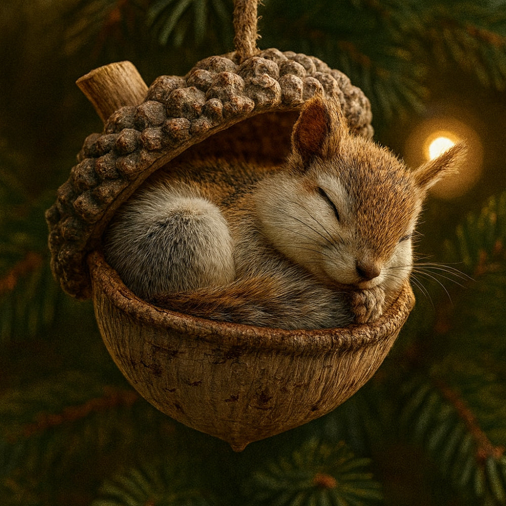 Adorable bear acorn Christmas ornament, adding rustic charm to holiday decor