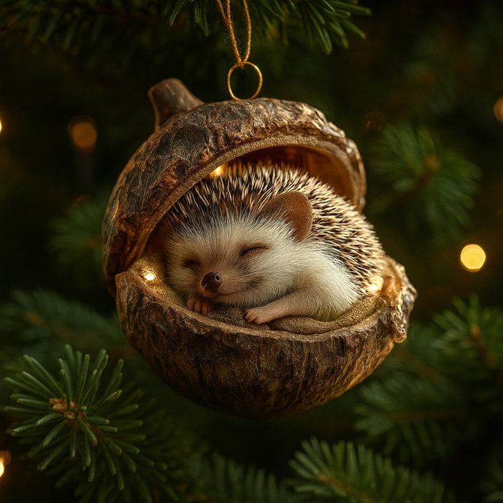 Set of enchanting woodland animal acorn Christmas ornaments for festive trees