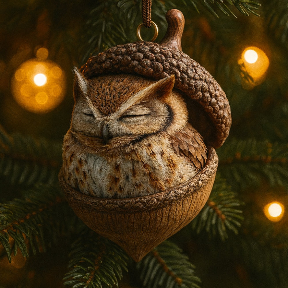 Whimsical rabbit acorn Christmas ornament, a sweet addition to winter decorations