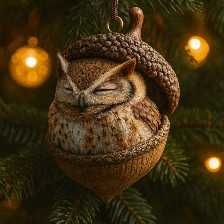 Whimsical rabbit acorn Christmas ornament, a sweet addition to winter decorations