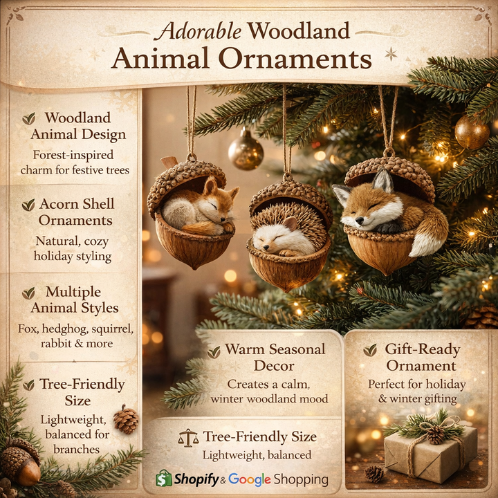 Detailed badger acorn Christmas ornament, bringing woodland magic to your tree