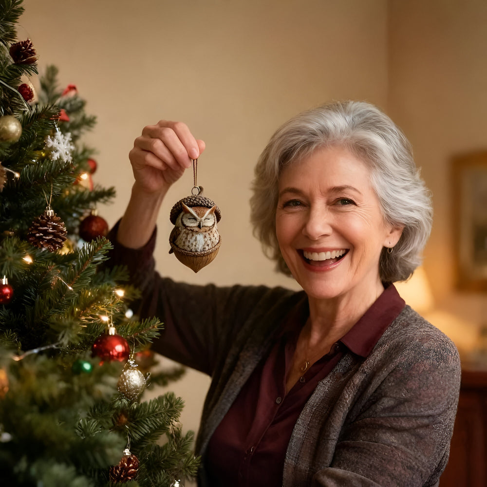 Small hedgehog acorn Christmas ornament, a delightful detail for any festive accent