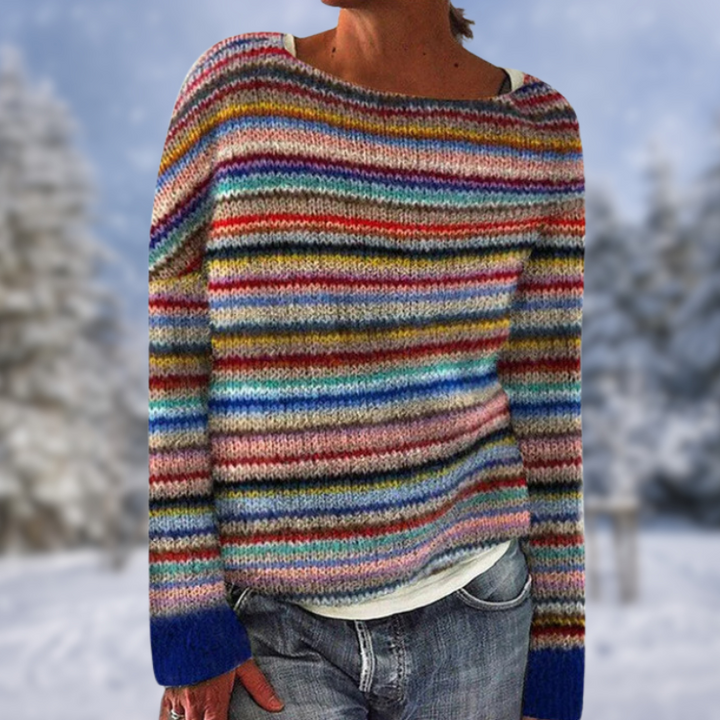 Liora women's elegant striped sweater. Soft knit long-sleeve top, perfect for a chic and comfortable everyday style.