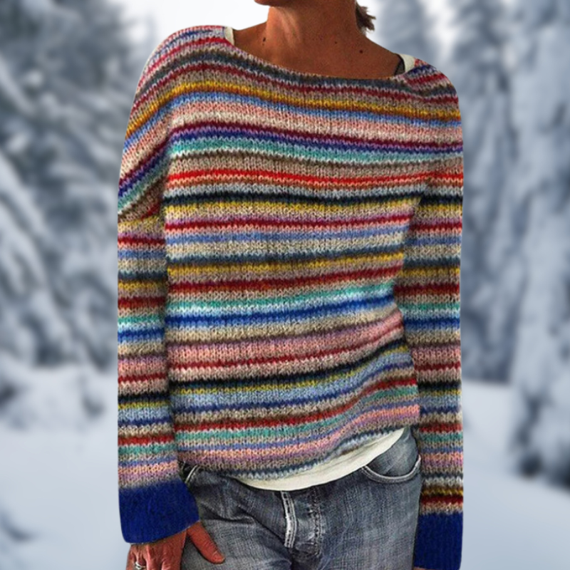 Women's cheerful striped jumper. Stylish long-sleeve pullover with a round neck for versatile casual chic fashion.