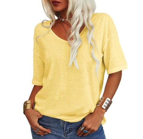 Lightweight women's u-neck t-shirt, a soft, relaxed fit comfort top for summer.