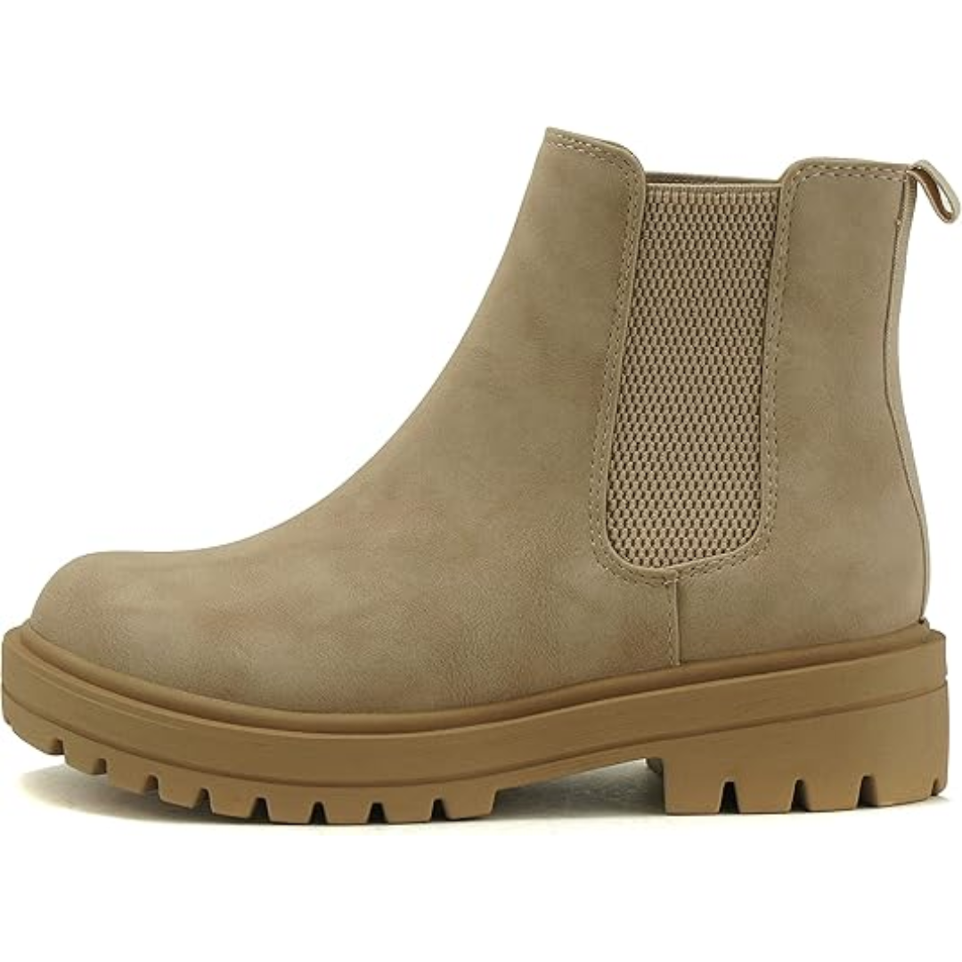 Smooth finish women's low heel Chelsea ankle boots. Chic & durable everyday fashion footwear.