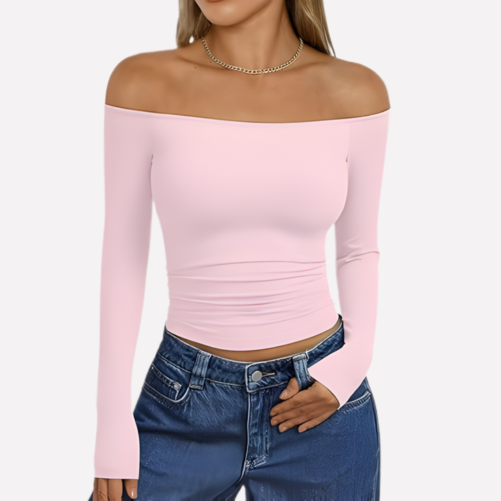Women's relaxed fit off-shoulder long sleeve top, chic and stylish for any casual or dressy occasion.