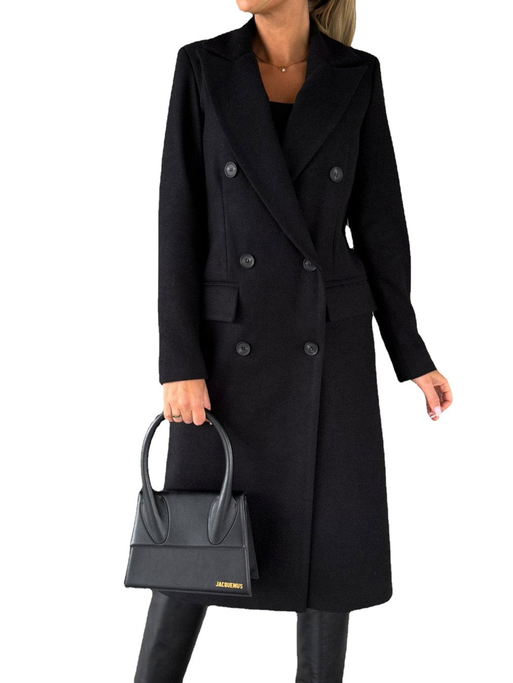 Trendy blue women's oversized long winter coat, offering warmth and a modern urban look.