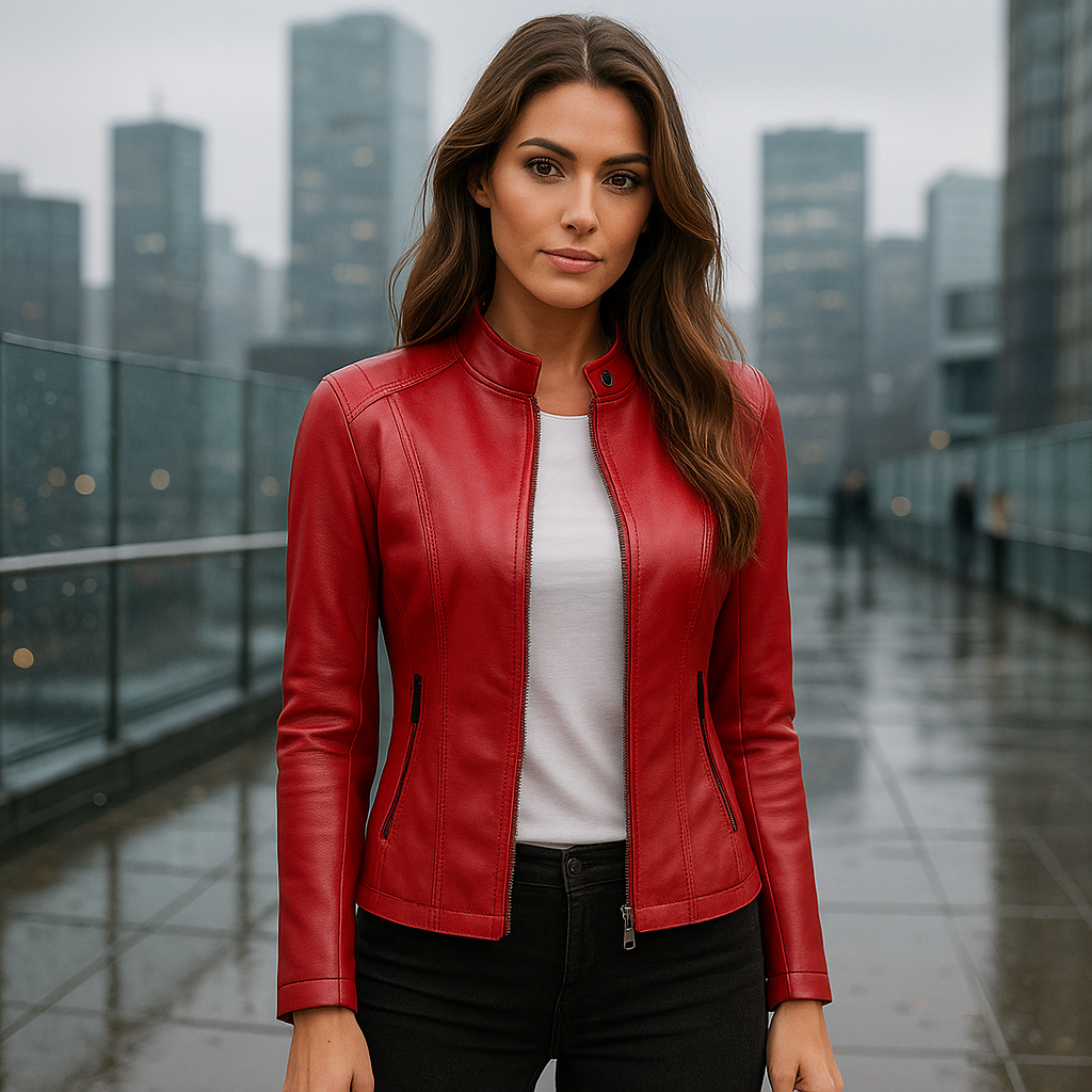 Women's elegant slim fit zipper jacket. Features a chic Mao collar, ideal as fashion outerwear for women.
