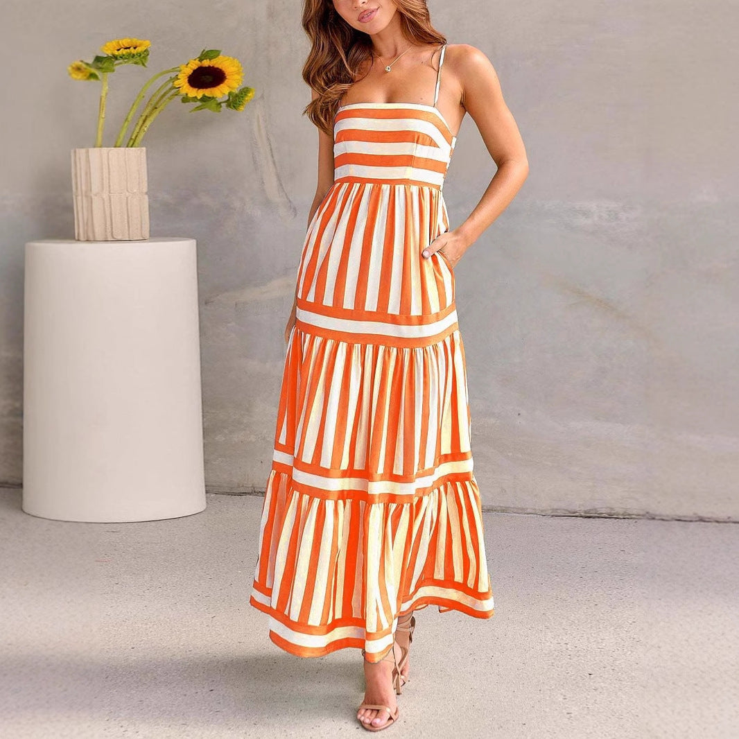 Effortless boho maxi dress for women, showcasing a timeless stripe design for summer.