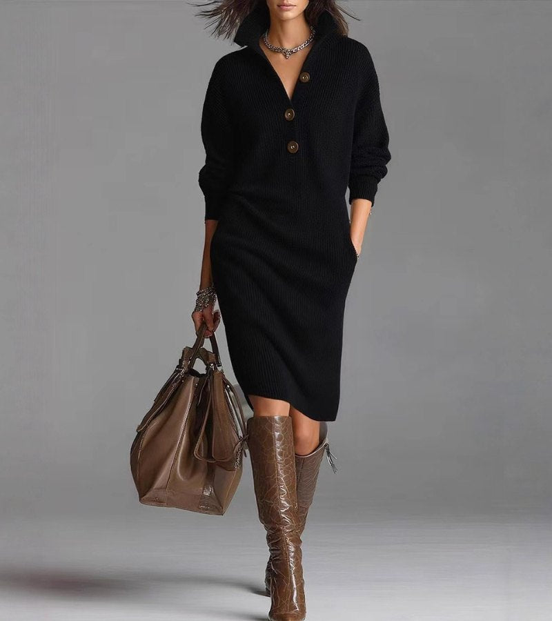 A sophisticated women's midi dress, perfect for layering in cooler weather.
