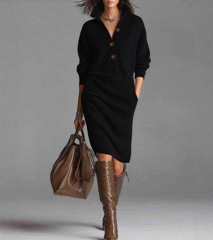 A sophisticated women's midi dress, perfect for layering in cooler weather.