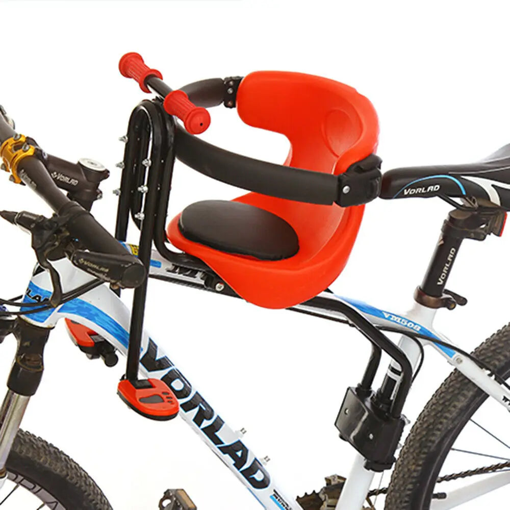 Kids' front bike seat for mountain bikes. Enjoy safe, comfortable family cycling and outdoor adventures together.
