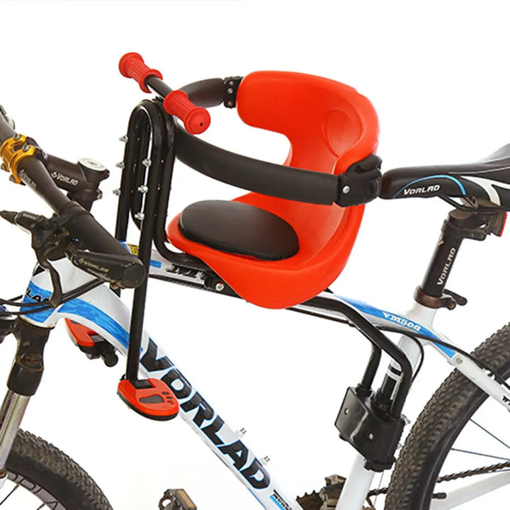 Kids' front bike seat for mountain bikes. Enjoy safe, comfortable family cycling and outdoor adventures together.