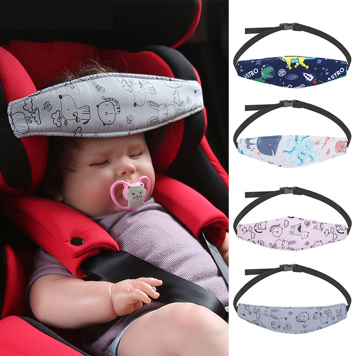 Ocean print kids car seat head support, adjustable for baby comfort & peaceful sleep on journeys.