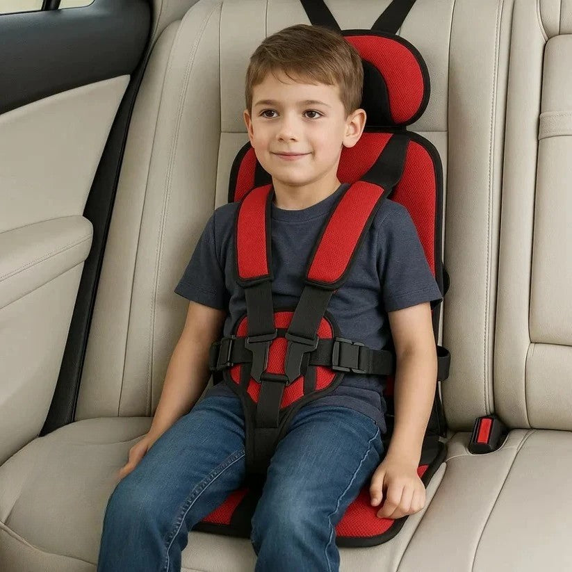 Portable foldable car safety seat for children, ideal for travel.