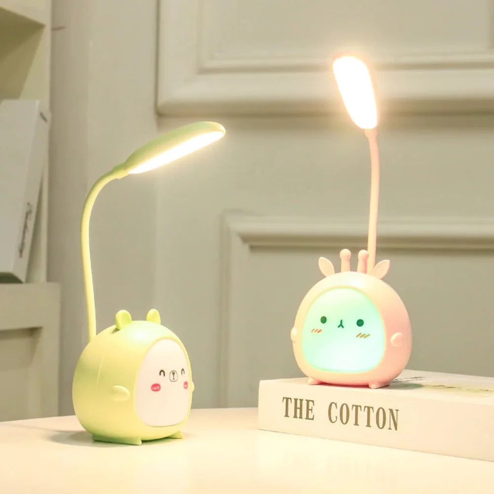Children's eye protection reading lamp with adjustable brightness and flexible arm.