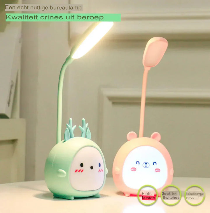 BrightBuddy cartoon kids study lamp featuring a USB night light for bedrooms.