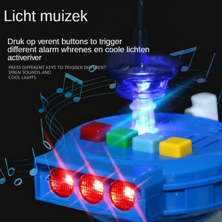 Front view of a colorful interactive musical toy boat, showcasing bright lights and sound features for kids.
