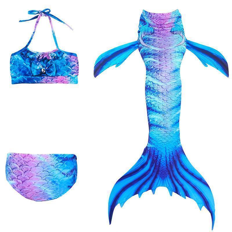 Kids' vibrant mermaid princess swim set, a cute bikini for girls' summer beach & pool parties.