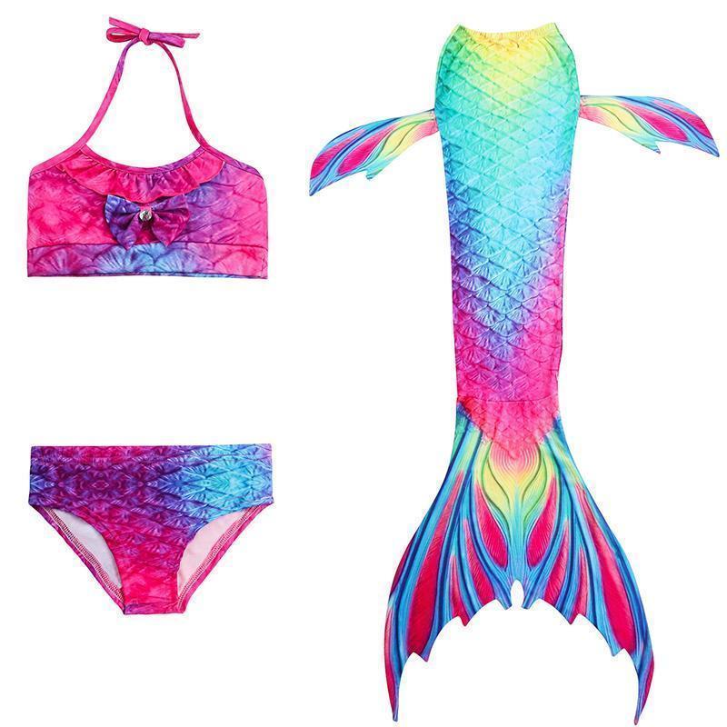 Fantasy mermaid princess bikini set for kids, a fun girls' swimsuit for cosplay & beach adventures.