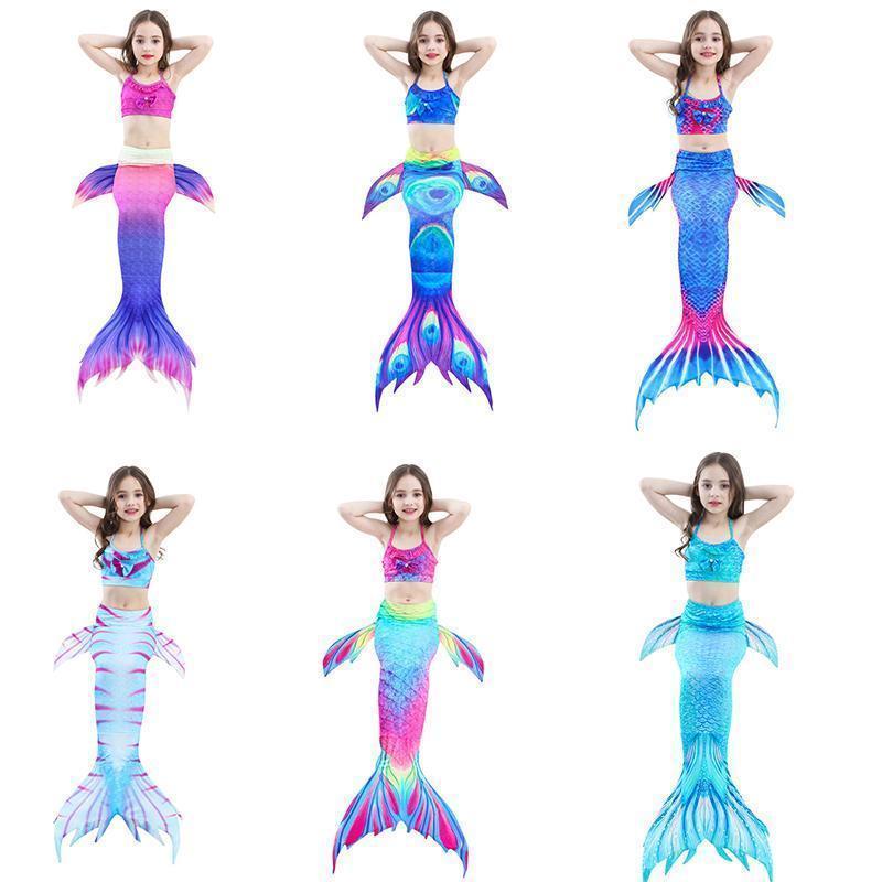 Princess-style mermaid swimsuit bikini for girls, cute children's swimwear for pool & seaside.