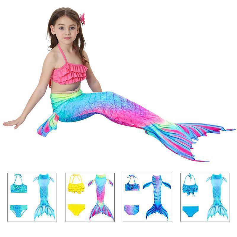 Colorful kids' mermaid princess swim bikini, excellent girls' swimwear for summer vacation & play.