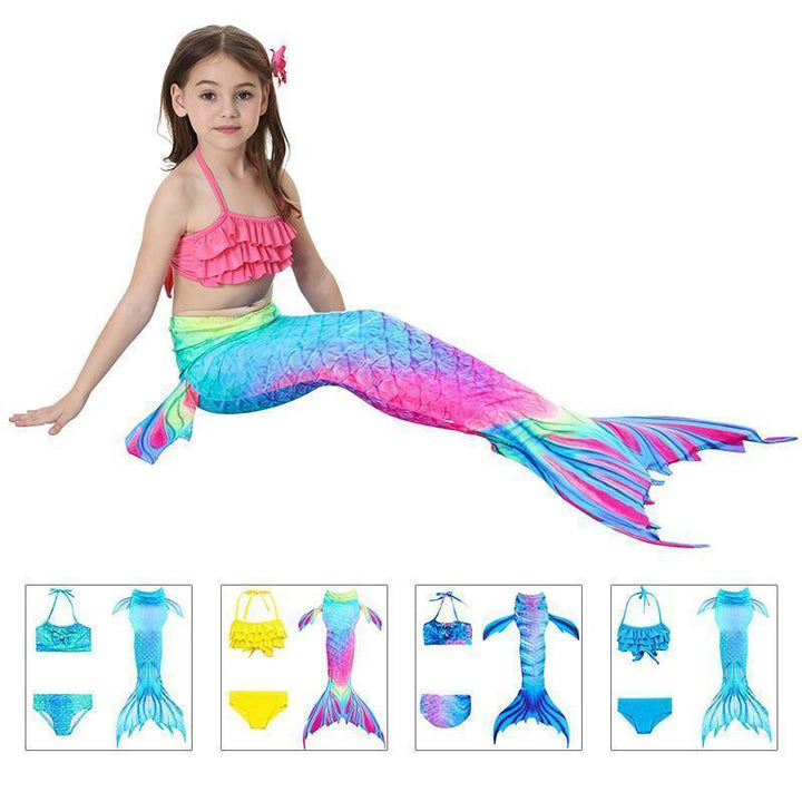 Colorful kids' mermaid princess swim bikini, excellent girls' swimwear for summer vacation & play.