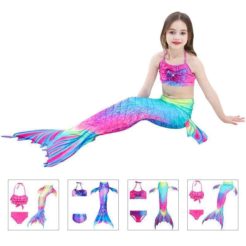 Delightful girls' mermaid princess costume swimsuit, a charming bikini set for children's fantasy fun.