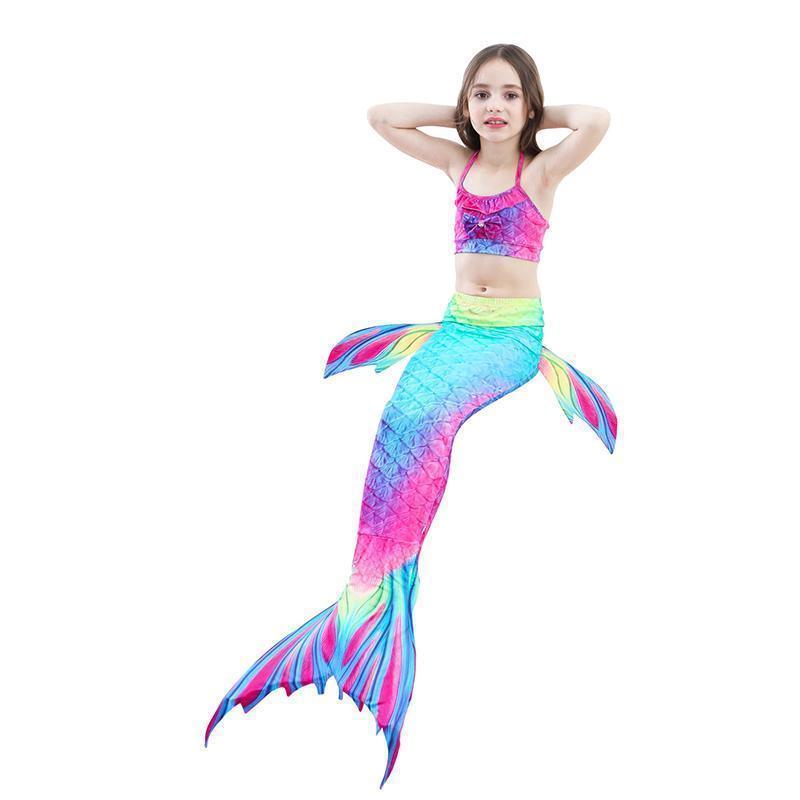 Stylish children's mermaid princess bikini set, trendy girls' swimwear for beach days & pool parties.