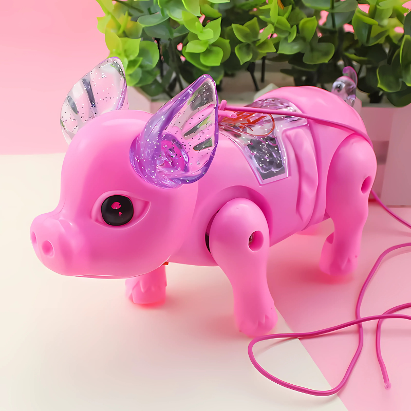 Children's musical walking pig toy with bright lights & fun sounds, perfect for toddler interactive play.