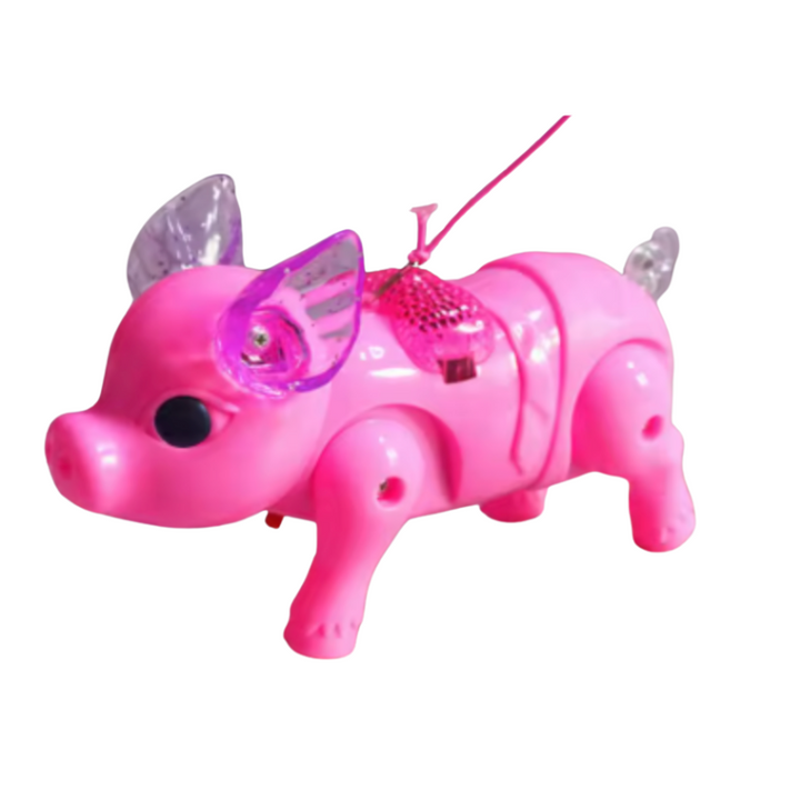 Cute walking pig toy for children, featuring engaging lights & musical sounds. Promotes imaginative play.