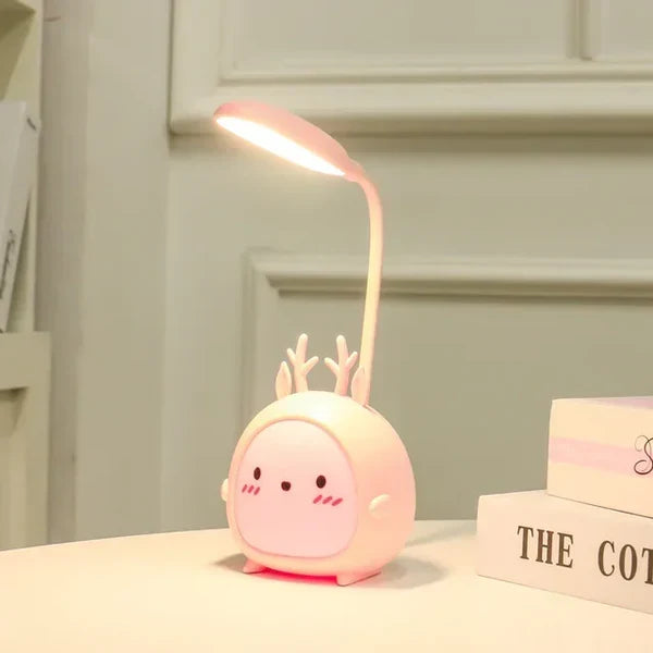 Soft LED children's desk lamp with eye protection, perfect for late-night reading & study for kids.