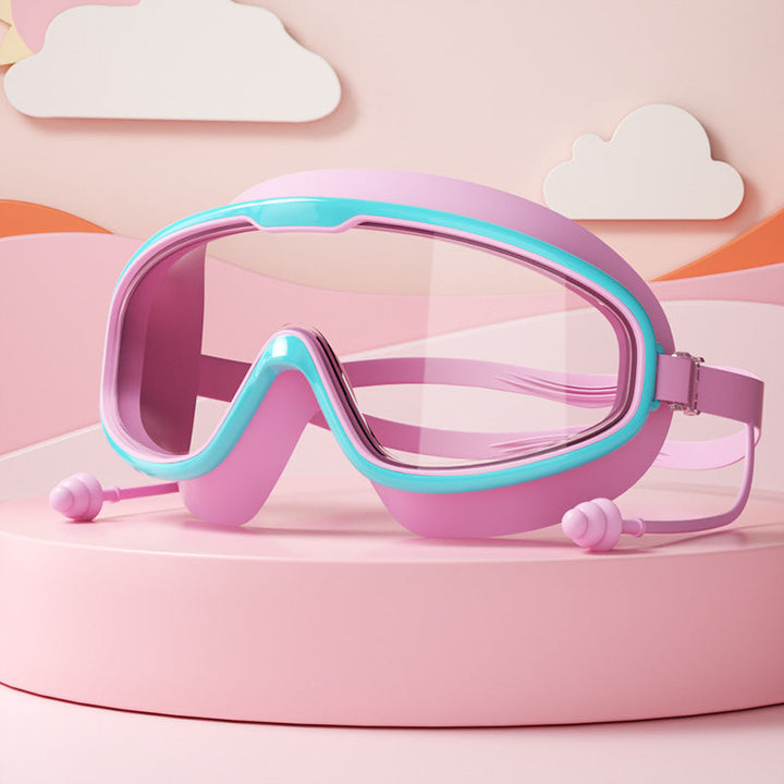 Comfortable children's swim goggles with adjustable strap & anti-fog, clear vision lenses for young swimmers.