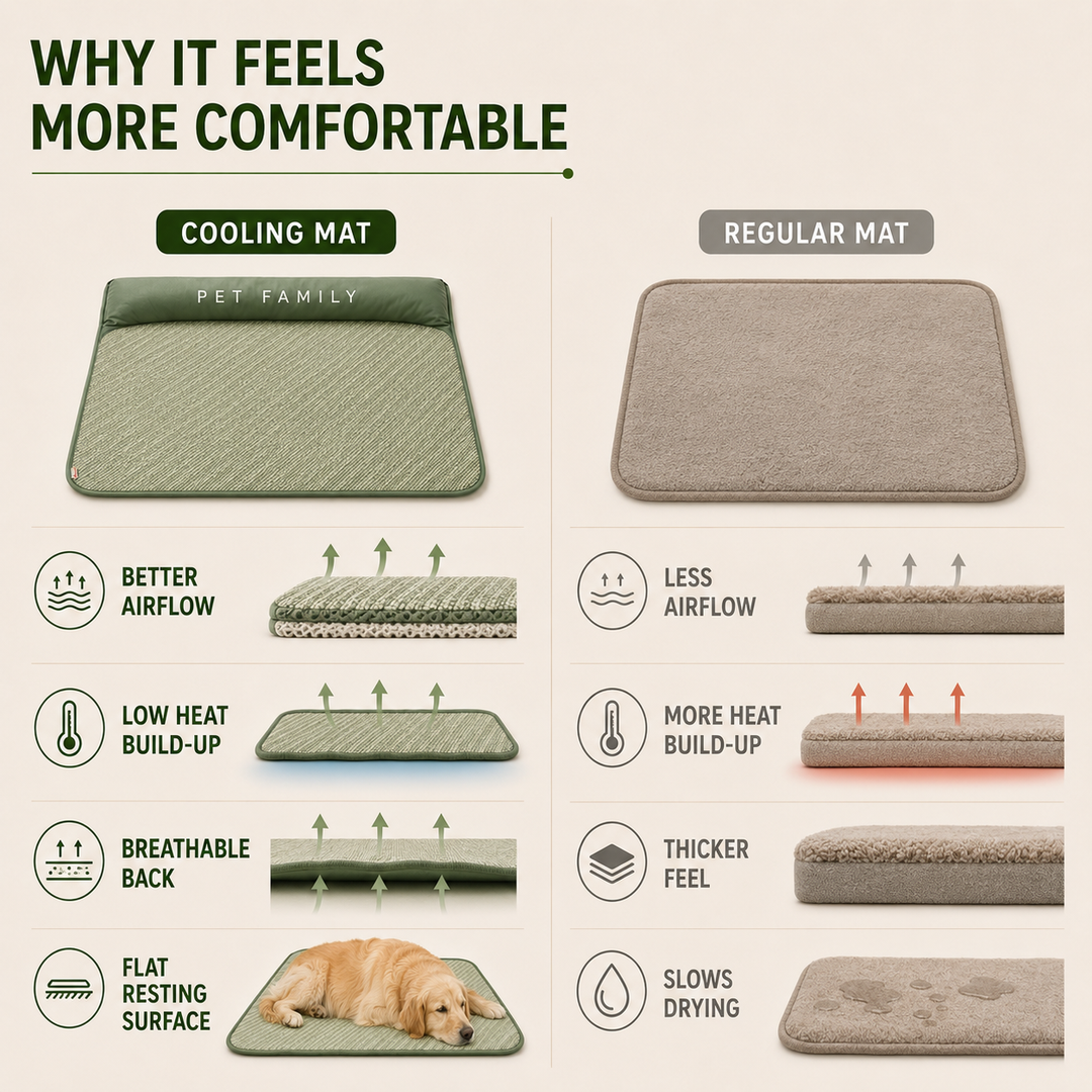 Pet comfort mat: a breathable green cooling pad with a headrest for ultimate summer relaxation.