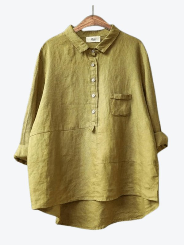 Versatile women's long sleeve button-front shirt with a relaxed fit, ideal for classic casual summer looks.