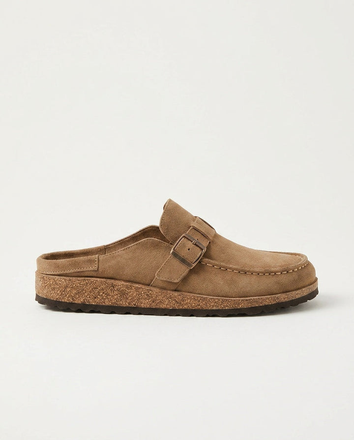 Comfortable men's slip-on buckle clogs with a chunky sole. Versatile for smart casual & everyday wear.