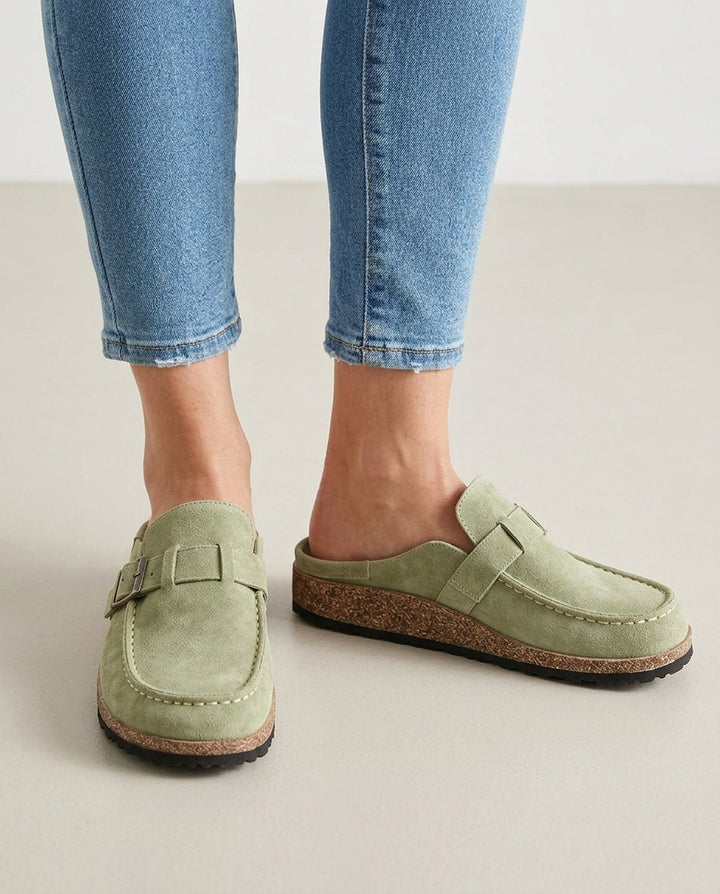 Stylish men's buckle clogs. Comfortable slip-on mule design, perfect for casual wear with a chunky sole.
