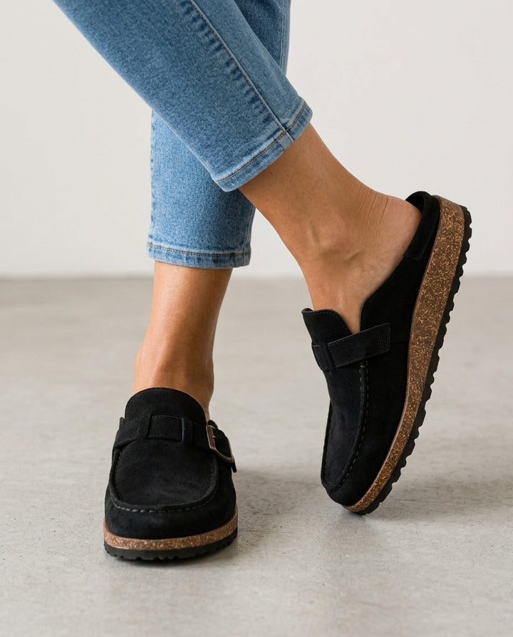 Men's smart casual buckle clogs. Round toe slip-on mule shoe with a comfortable chunky sole for daily wear.