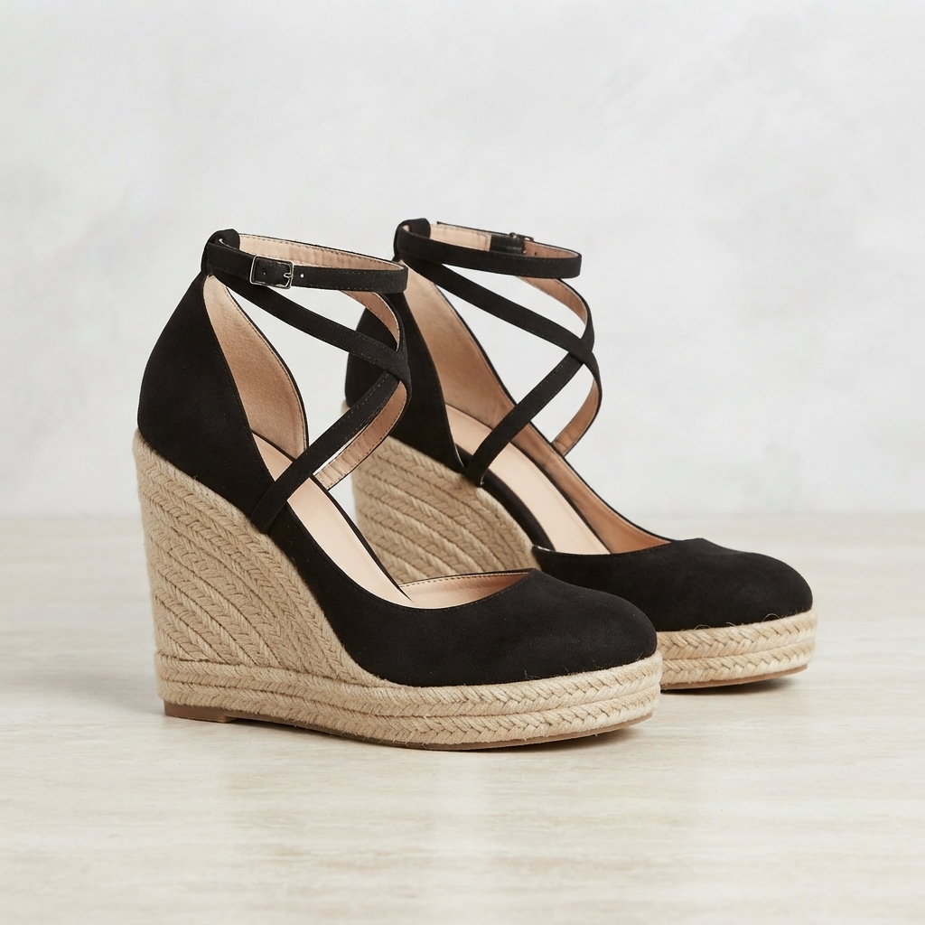 Comfortable beige espadrille platform wedge heels for women with an ankle strap, ideal for elegant summer style.